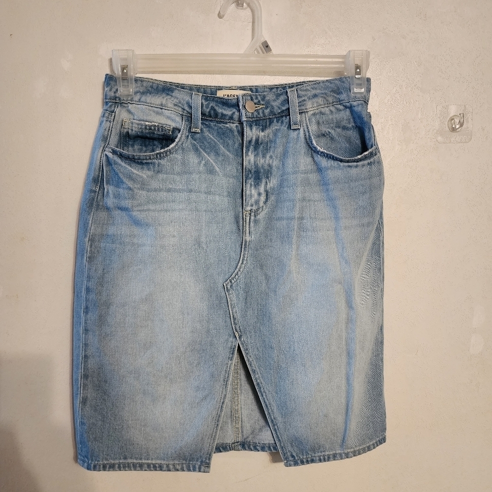 L'agence Tylee Rigid Denim Vented Front Knee-Length Skirt Size 26